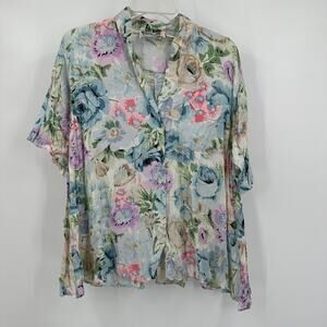 Wild Orchid Womens Floral‎ Top Size L Vintage Cottagecore Romantic Garden